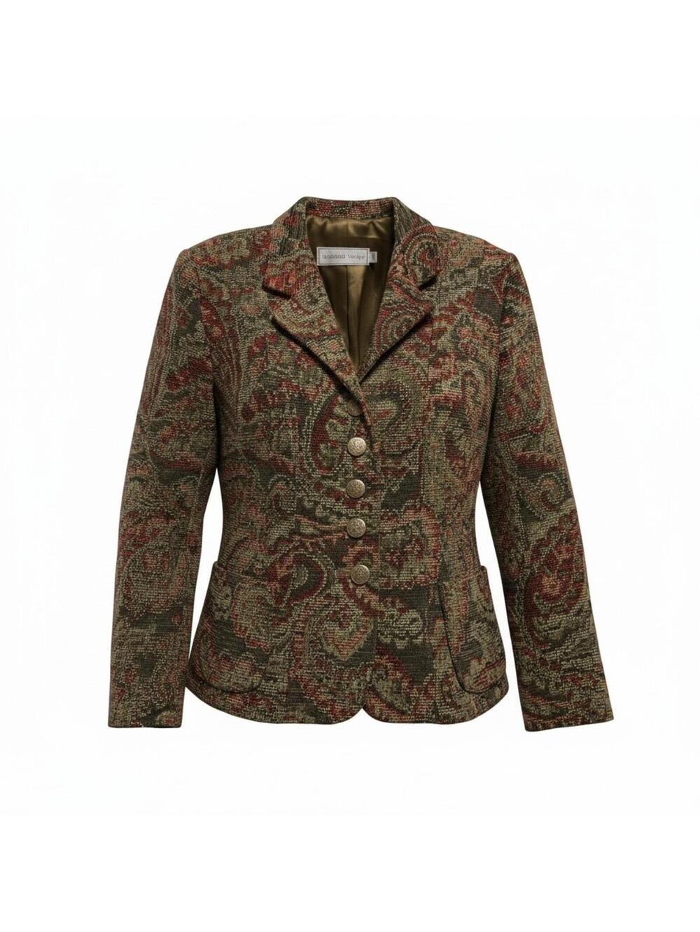 VTG Howard Wolf Tapestry Blazer Jacket Paisley Floral Woven Button Front Size 16